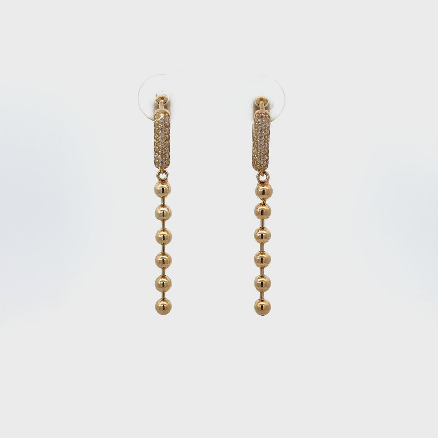 14k Gold Earrings with Cubic Zirconia and Drop Ball