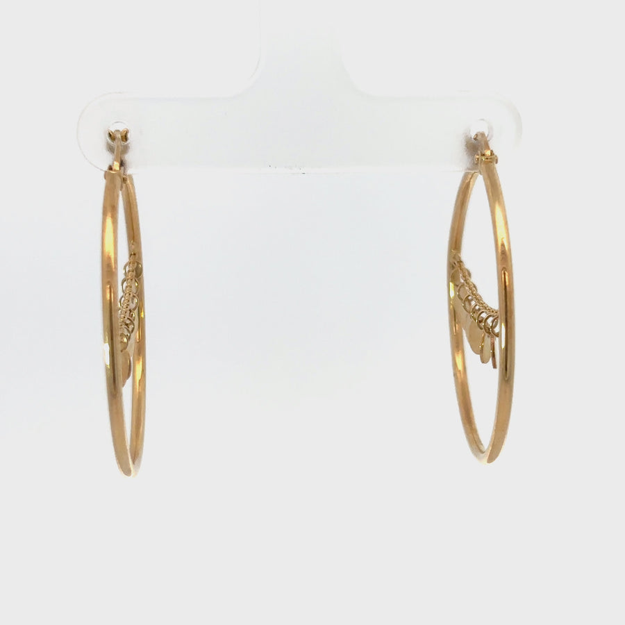 14k Hoop Earrings with Chain Accent - 30mm