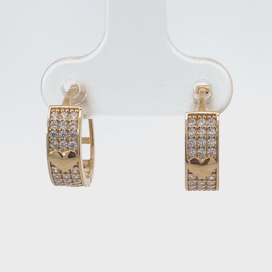 14k Gold Huggie Earrings with CZ and Solid Heart Design