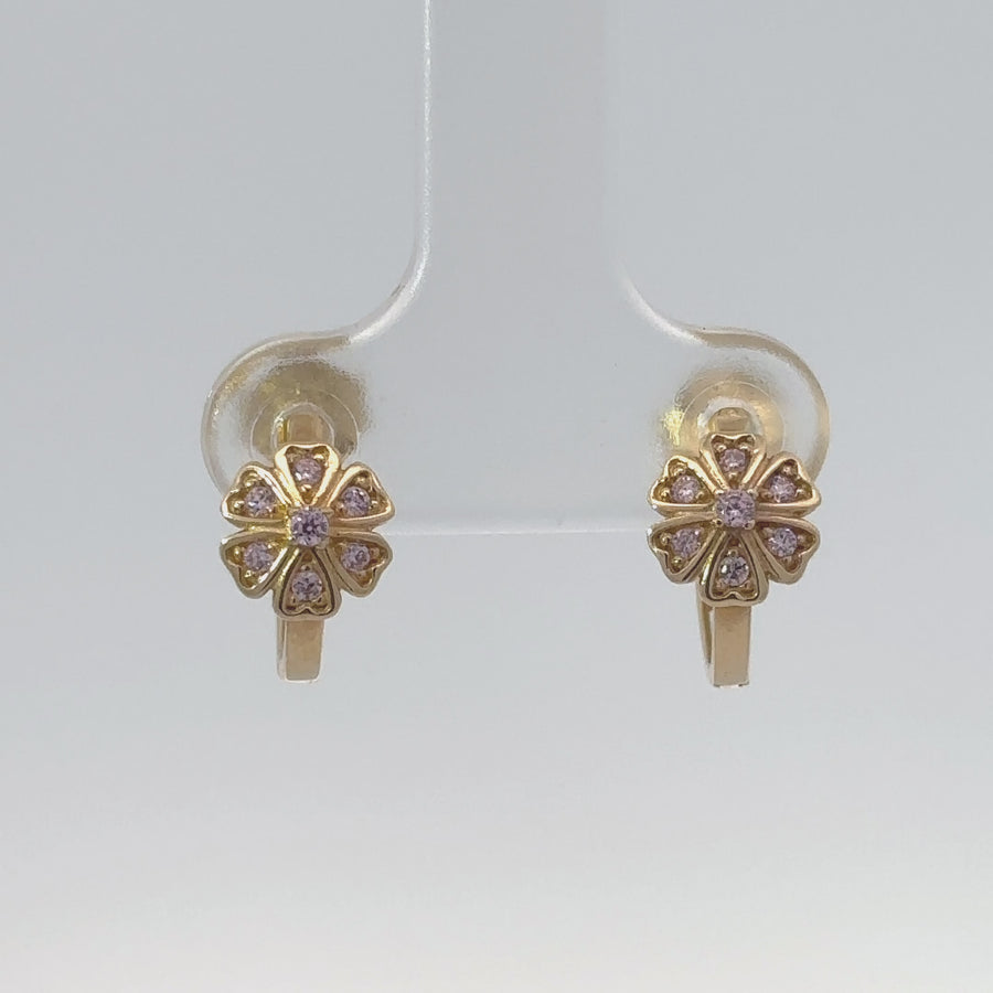 14k Gold XS Huggie Earrings with Flower Design for Baby