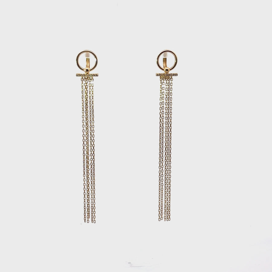 14k Gold Tall Earrings with Circle and CZ for Women