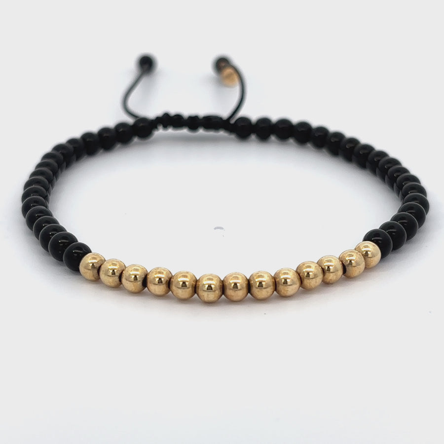 14k Gold Black Bracelet - Adjustable for Men