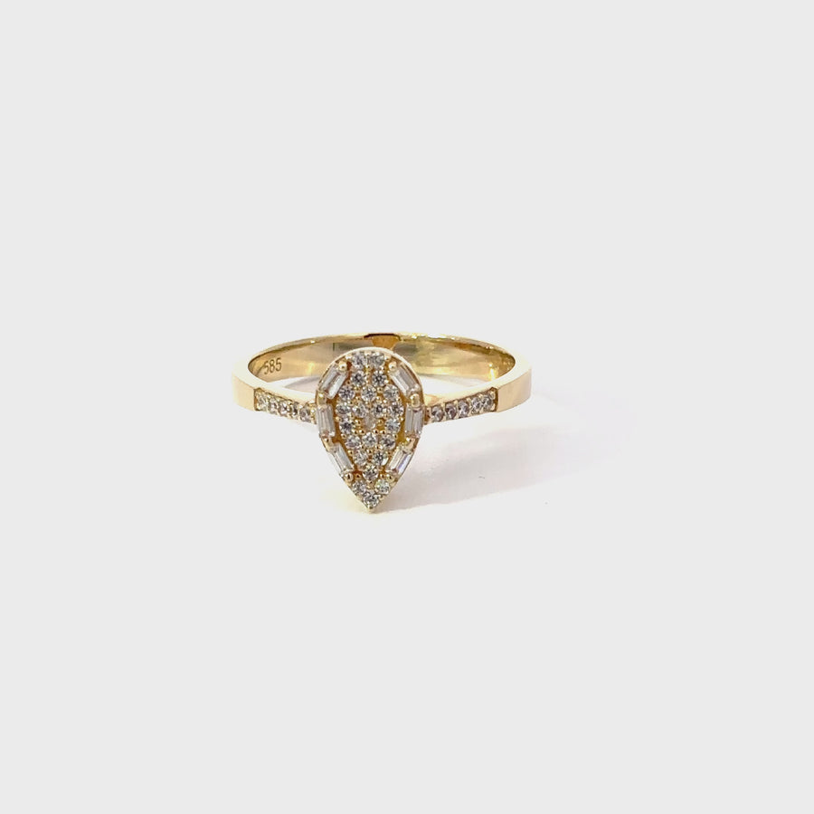 14k Gold Drop CZ Ring - Size 7