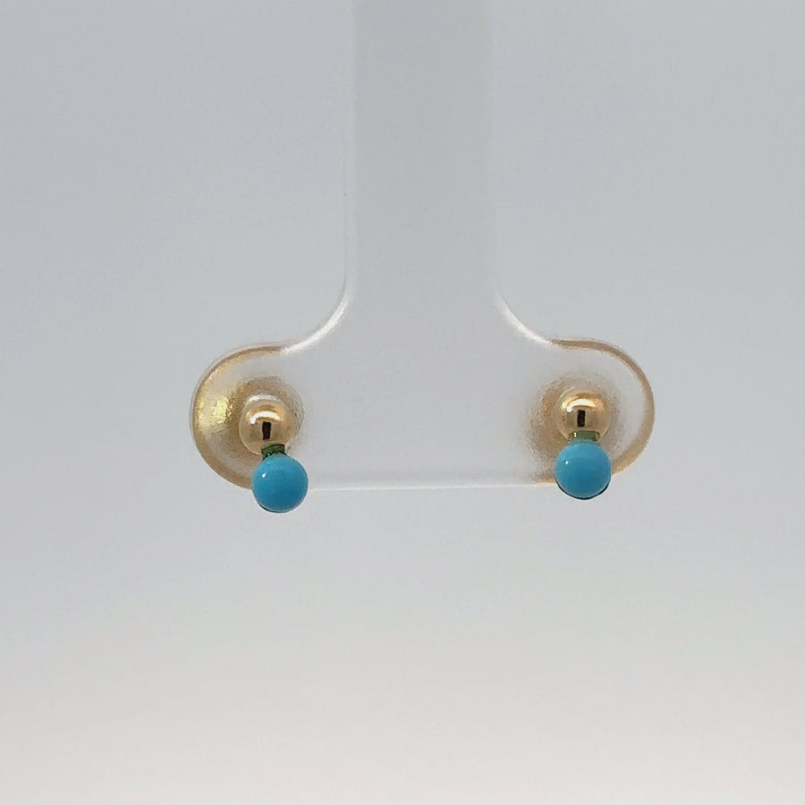 18k Gold Stud Earrings with Turquoise for Babies