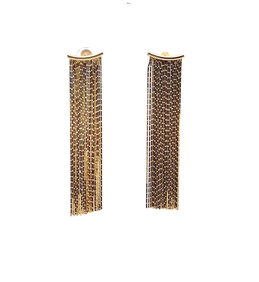 14K Yellow Gold Tassel Earrings - 7cm Long