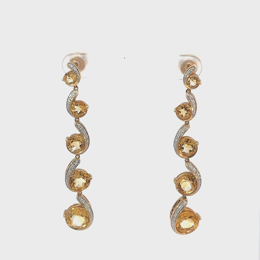 14k Gold Earrings with Citrine and Diamonds for Women