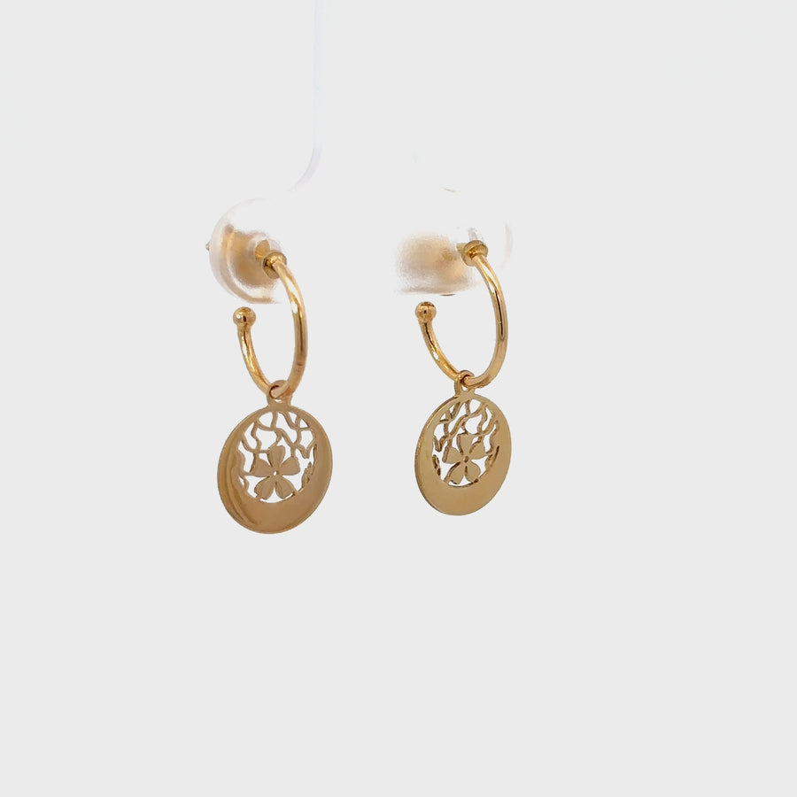 14k Gold XS Hoop Earrings with Circle Drop