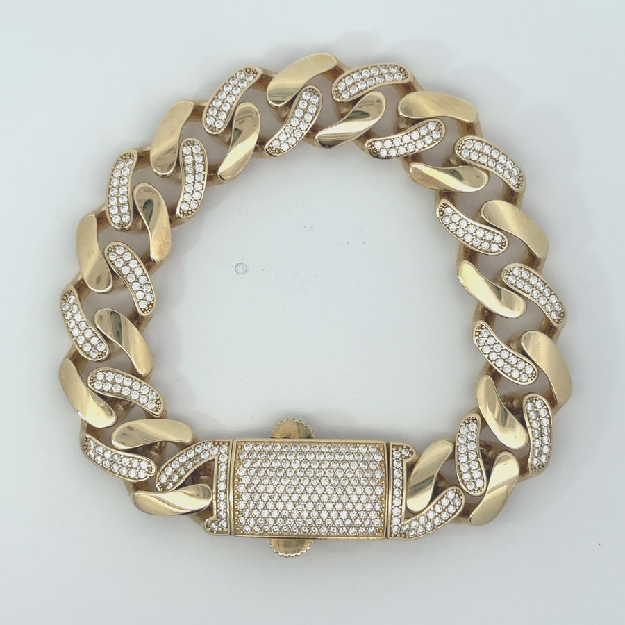 14k Gold Cuba Bracelet with CZ for Unisex, 18.8 cm