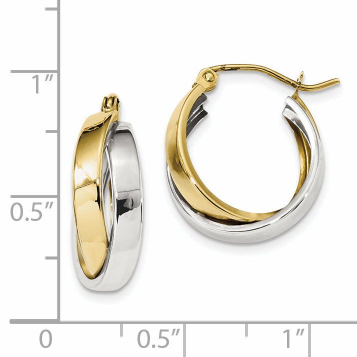 10k Two-tone Polished Double Hoop Earrings