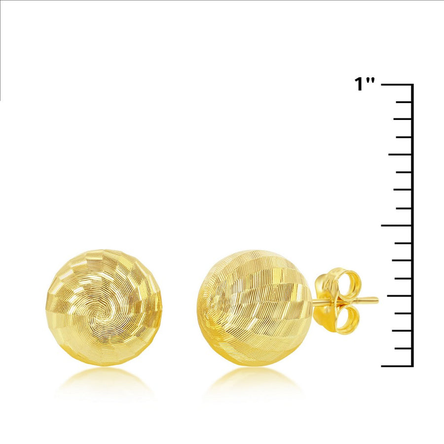 Yellow Gold Diamond-Cut 10mm Bead Studs - 14K Gold