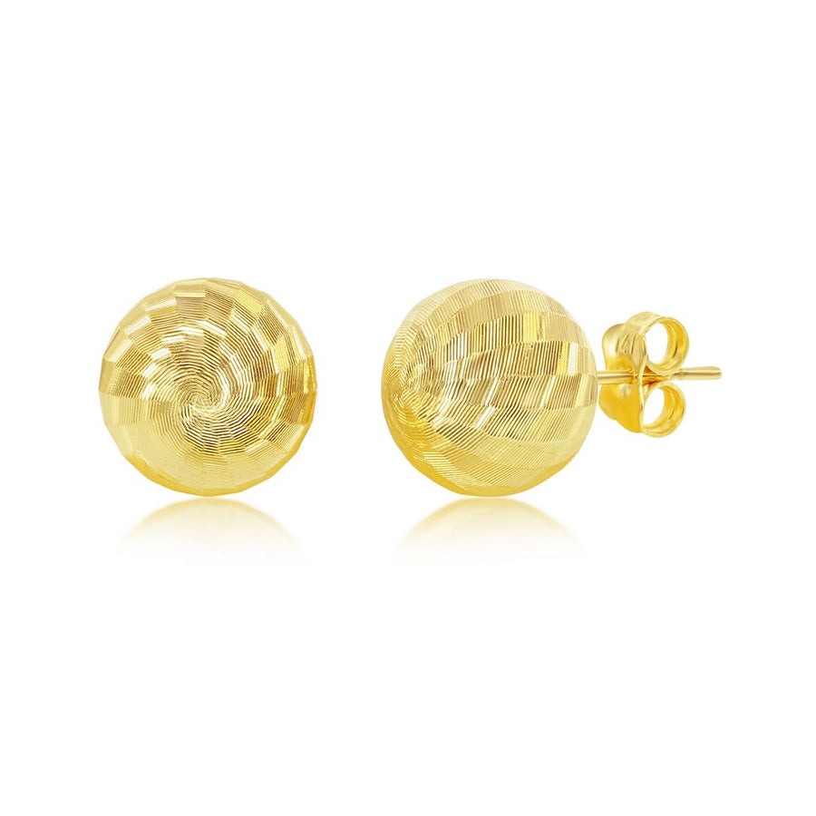 Yellow Gold Diamond-Cut 10mm Bead Studs - 14K Gold