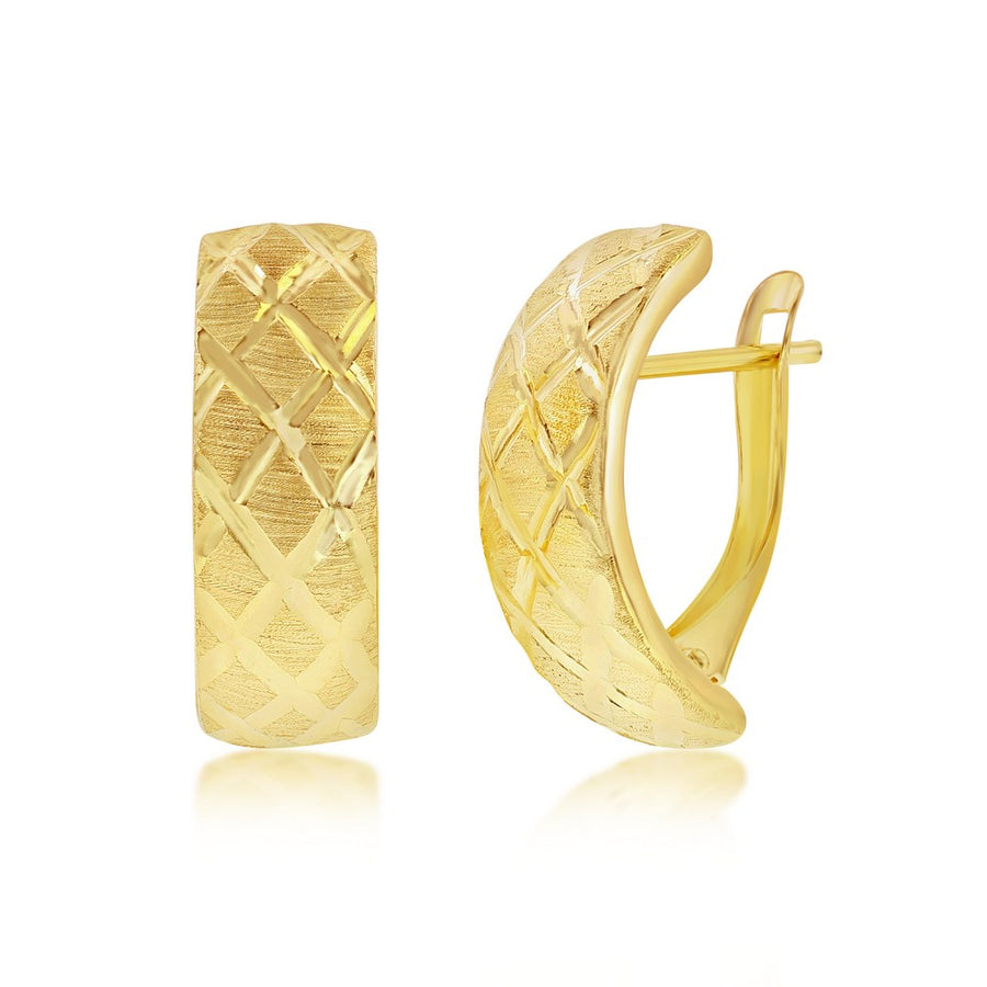 14K Yellow Gold Checkered Hoop Earrings