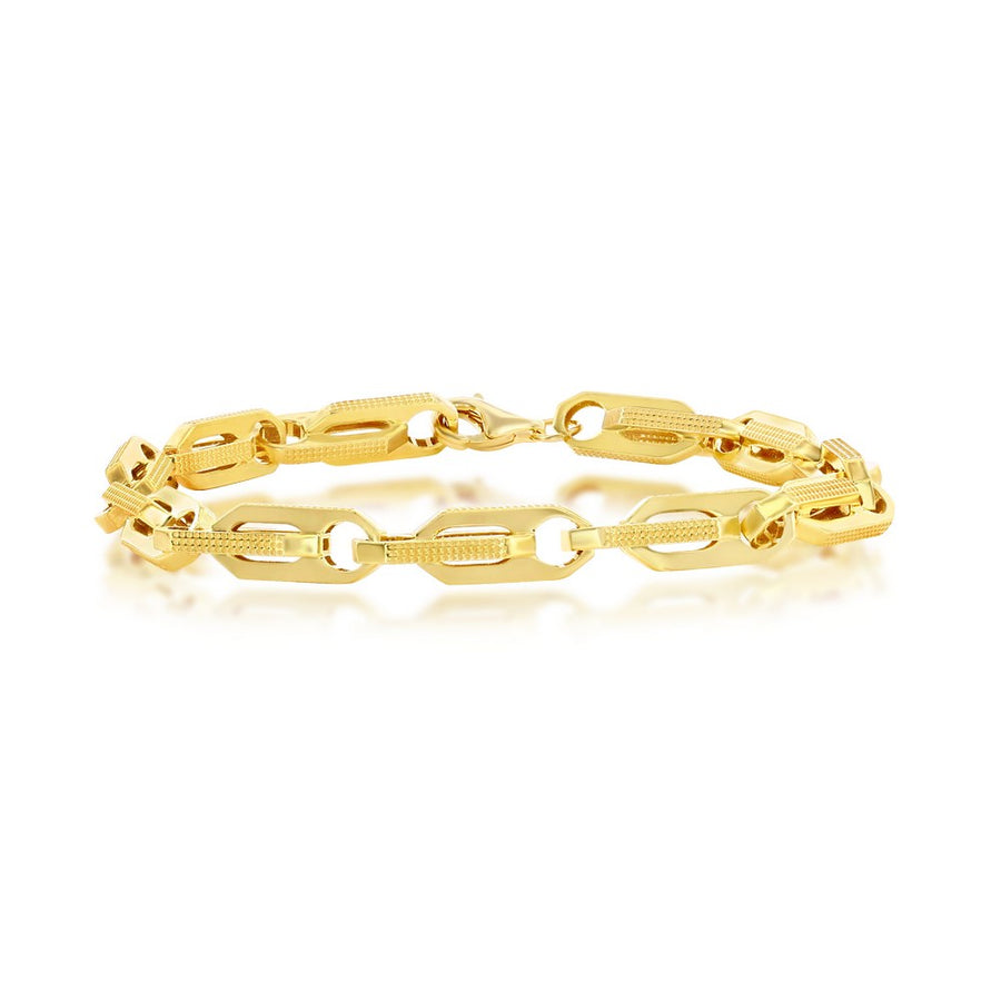 14K Yellow Gold Link Textured Bracelet