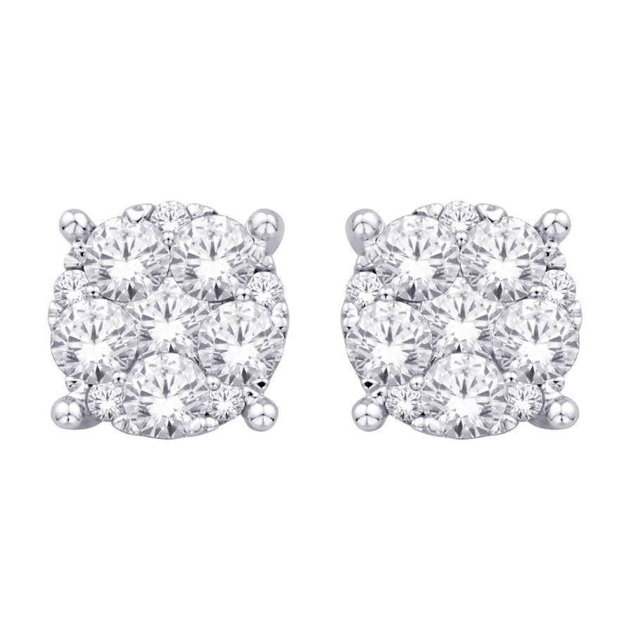 14K White Gold 3/4 Ct.Tw. Diamond Flower Stud Earrings