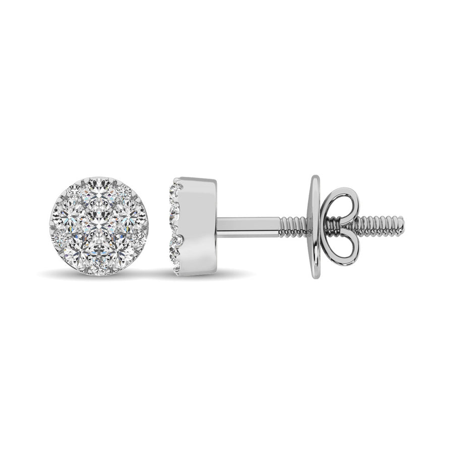 14K White Gold 3/4 Ct.Tw. Diamond Flower Stud Earrings