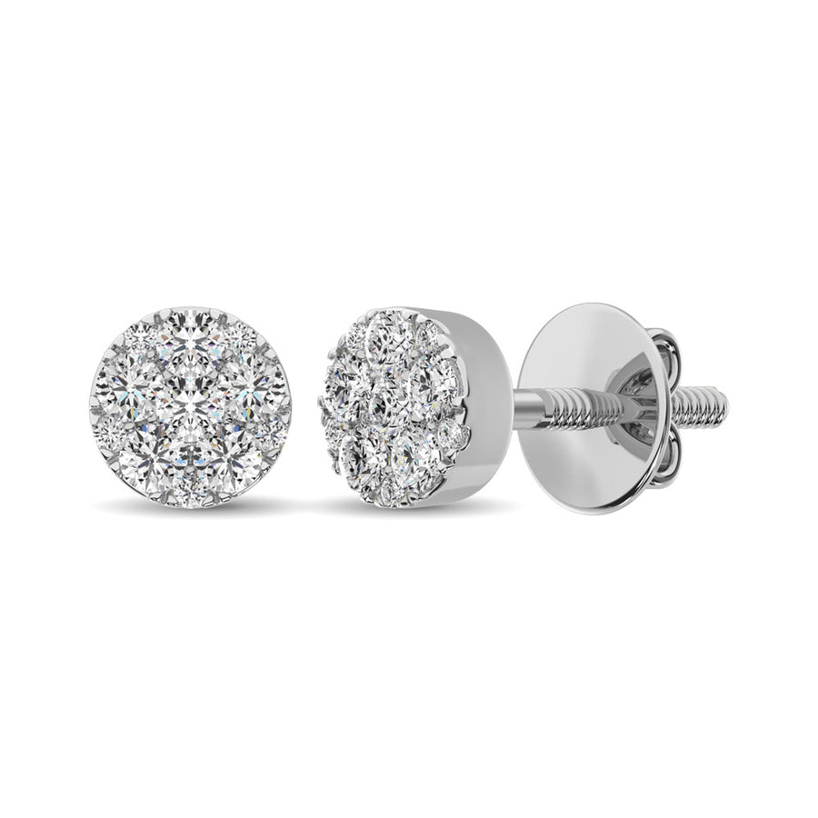 14K White Gold 3/8 Ct.Tw. Diamond Flower Stud Earrings