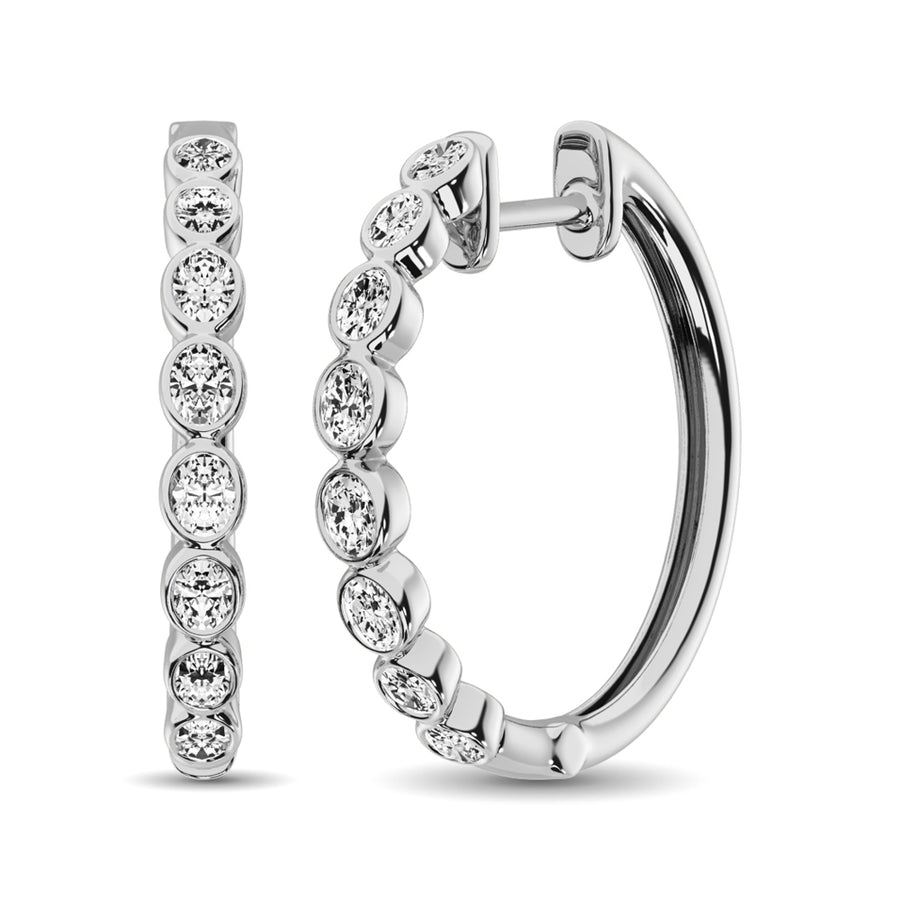 14K White Gold 1/3 Ct.Tw. Diamond Hoop Earrings