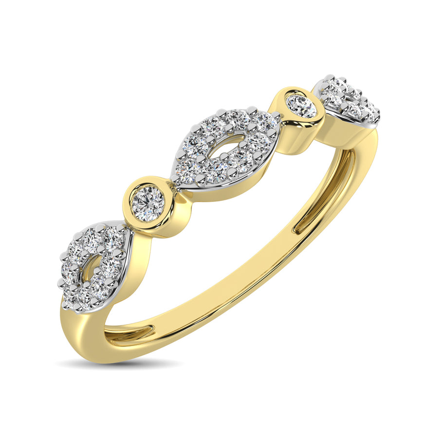 Round and Marquise Shape 1/6 Ctw Diamond Stackable Band in 10K Yellow Gold