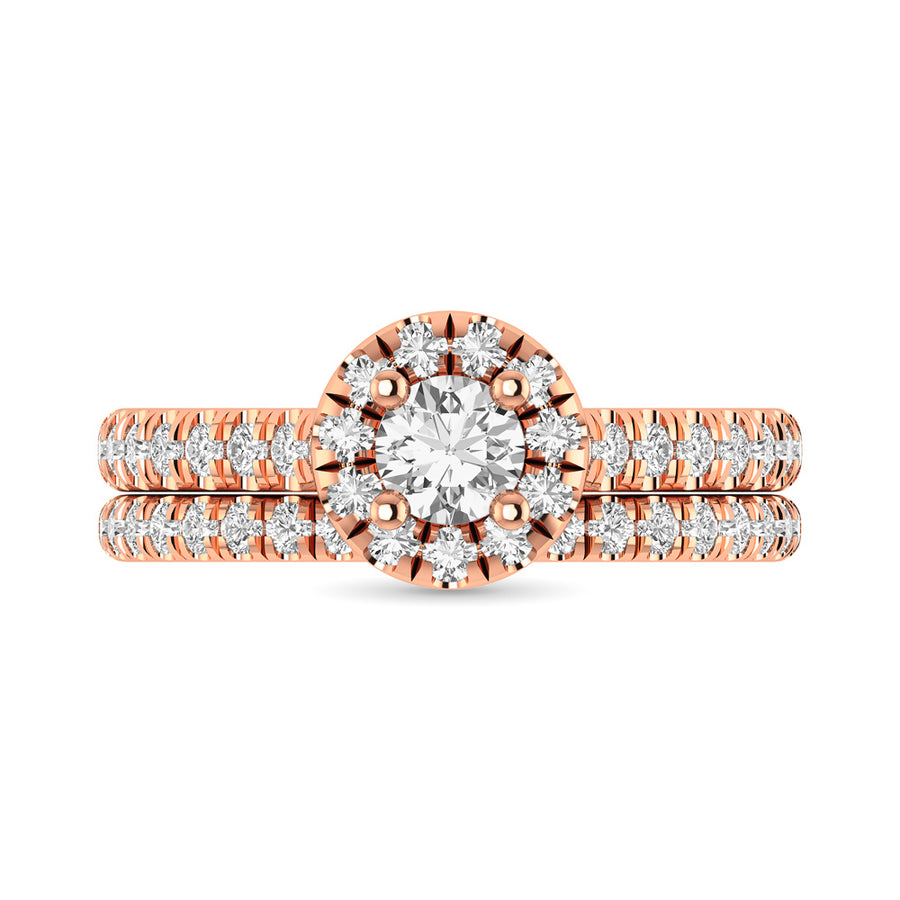 Diamond Classic Shank Single Halo Bridal Ring 1 ct tw Round Cut in 14K Rose Gold