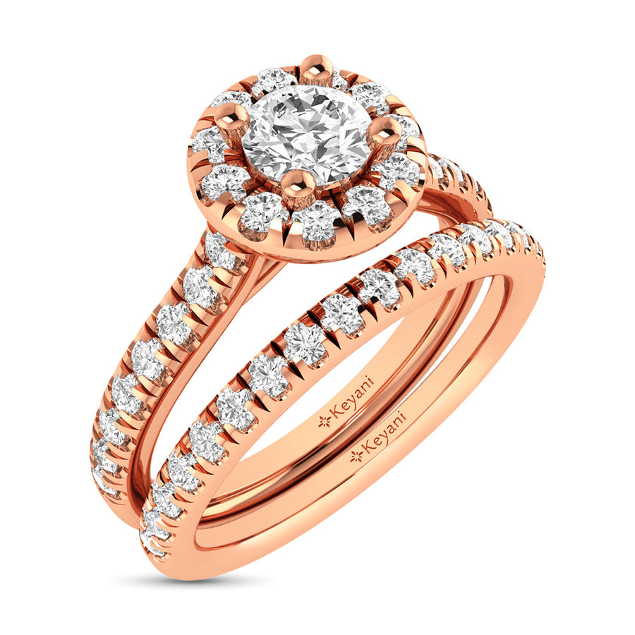 Diamond Classic Shank Single Halo Bridal Ring 1 ct tw Round Cut in 14K Rose Gold