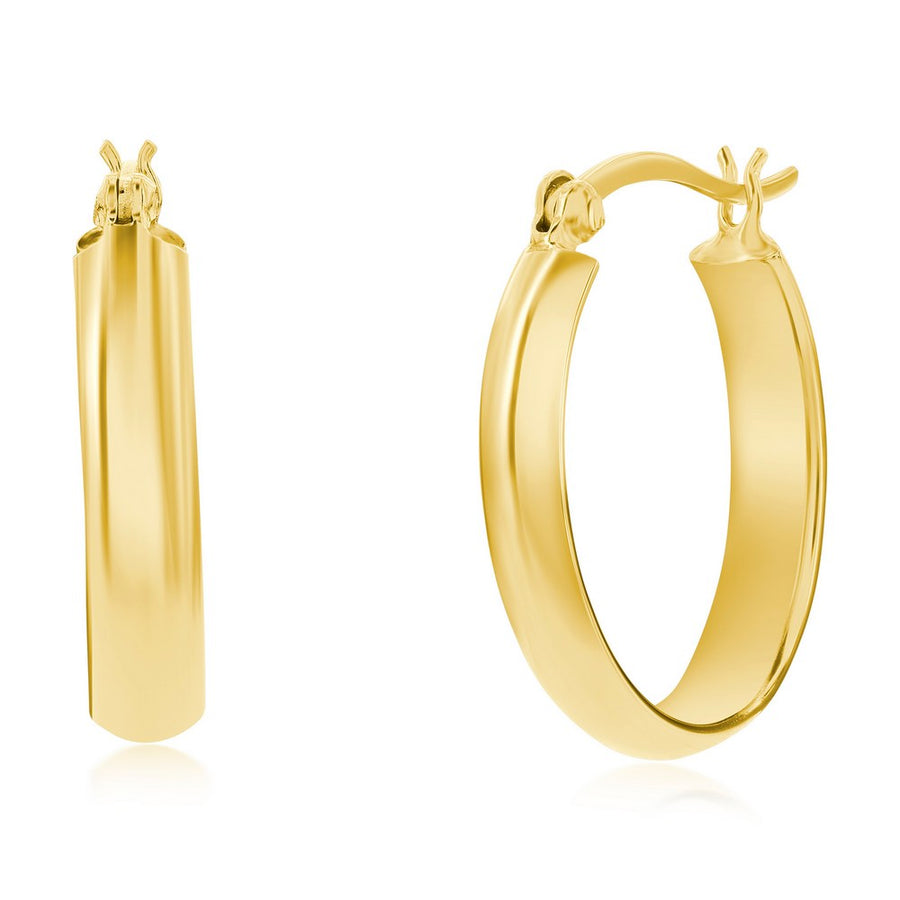 Sterling Silver 9x25mm Oval Hoop Earrings - Gold Plated