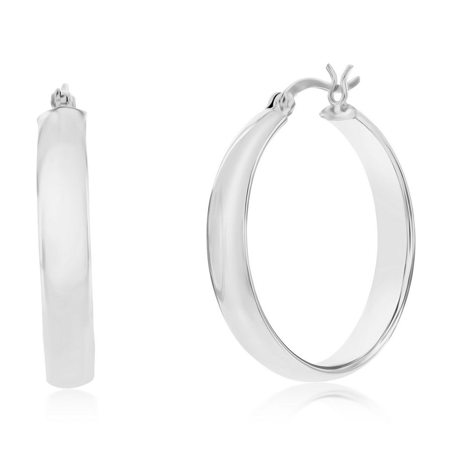 Sterling Silver 5x31mm Fancy Flat Hoop  - Rhodium Plated