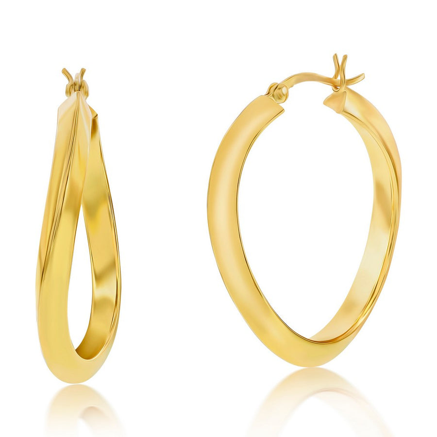 Sterling Silver 36mm Twist Hoop Earrings - Gold Plated