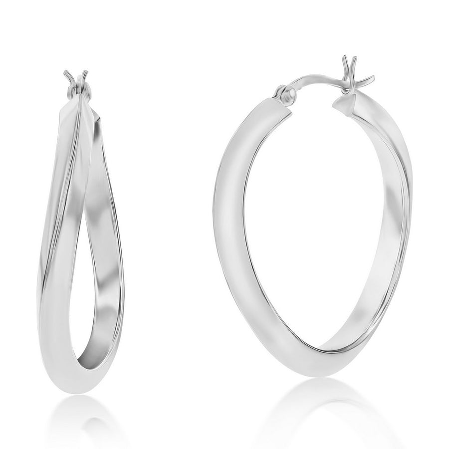 Sterling Silver 36mm Twist Hoop Earrings - Rhodium Plated