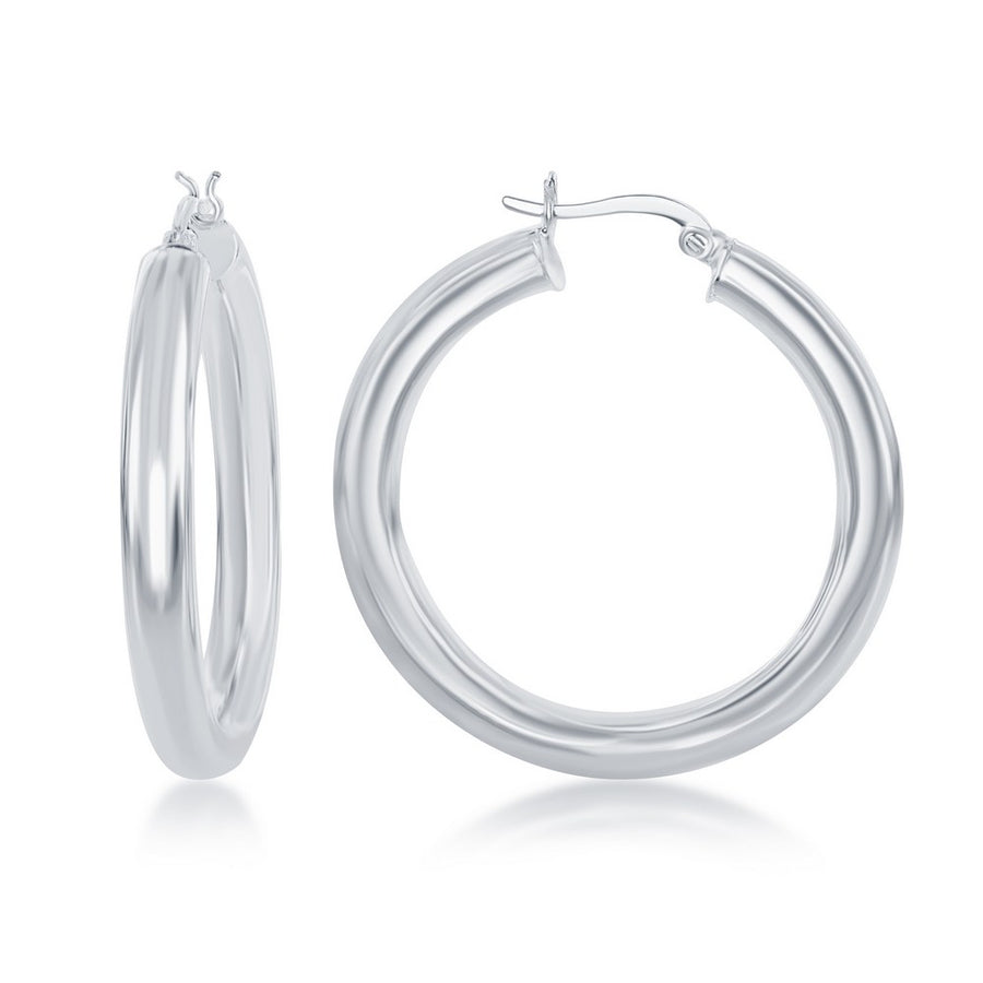 Sterling Silver 5x35mm High-Polished Hoop Earrings - Rhodium Plated