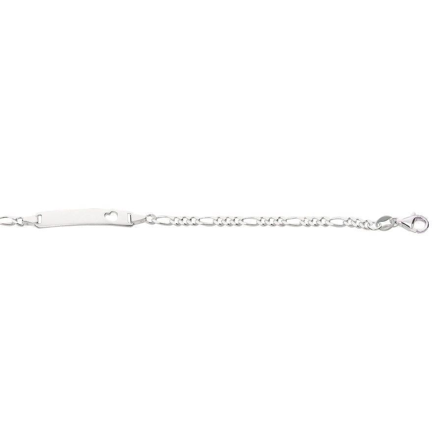 Silver 6 inches Rhodium Finish Shiny Figaro Children ID Bracelet with Pear Shape Clasp