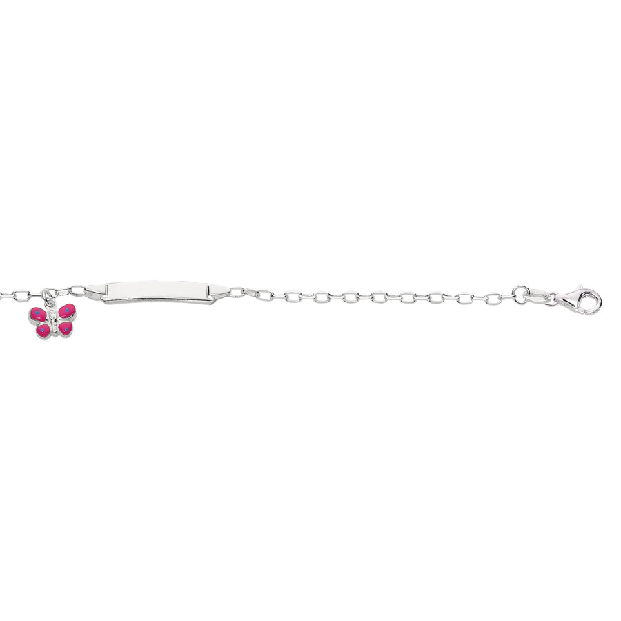 Children ID Bracelet+Butterfly Charm with Pear Shape Clasp