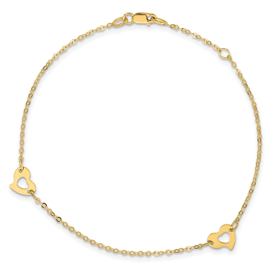 14k Polished Heart 9in Plus 1in ext Anklet