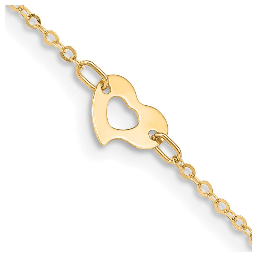 14k Polished Heart 9in Plus 1in ext Anklet