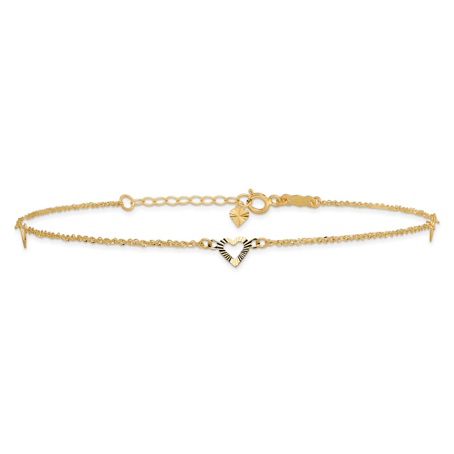 14k Diamond-cut Hearts 9in Plus 1in ext Anklet