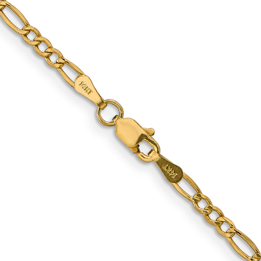 14k 2.5mm Semi-Solid Figaro Chain