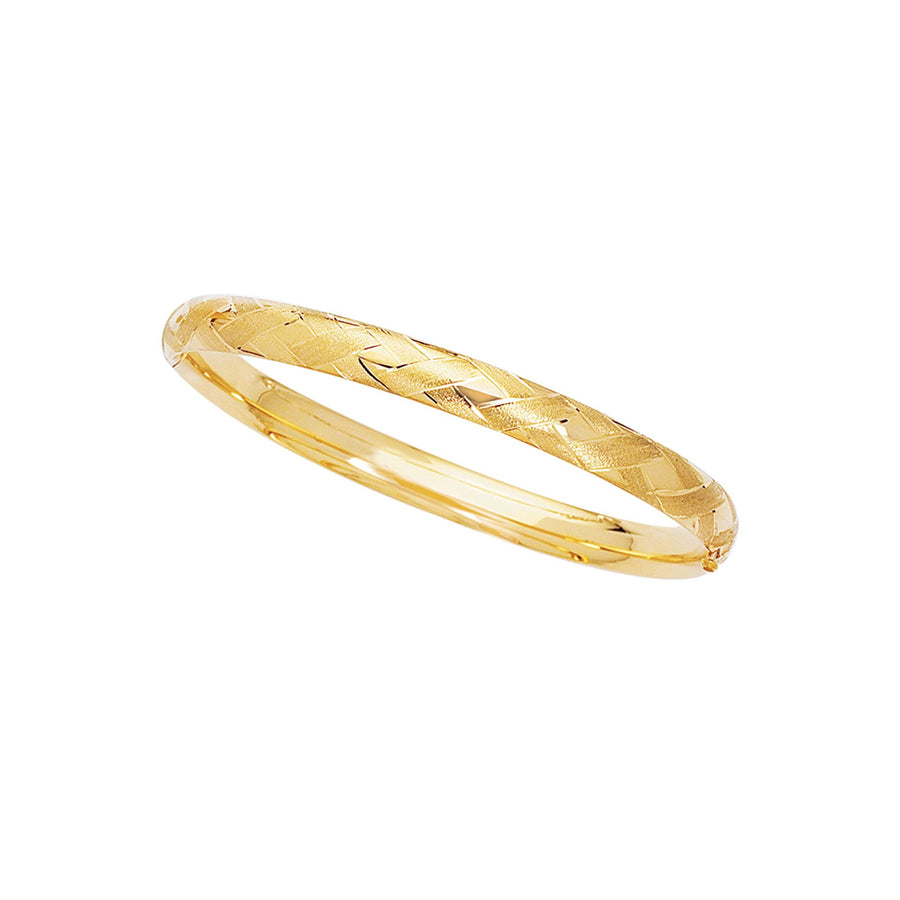 14kt 7 inches Yellow Gold 6.0mm Shiny Textured Sparkle Bangle with Diamond Shape Pattern with Clasp