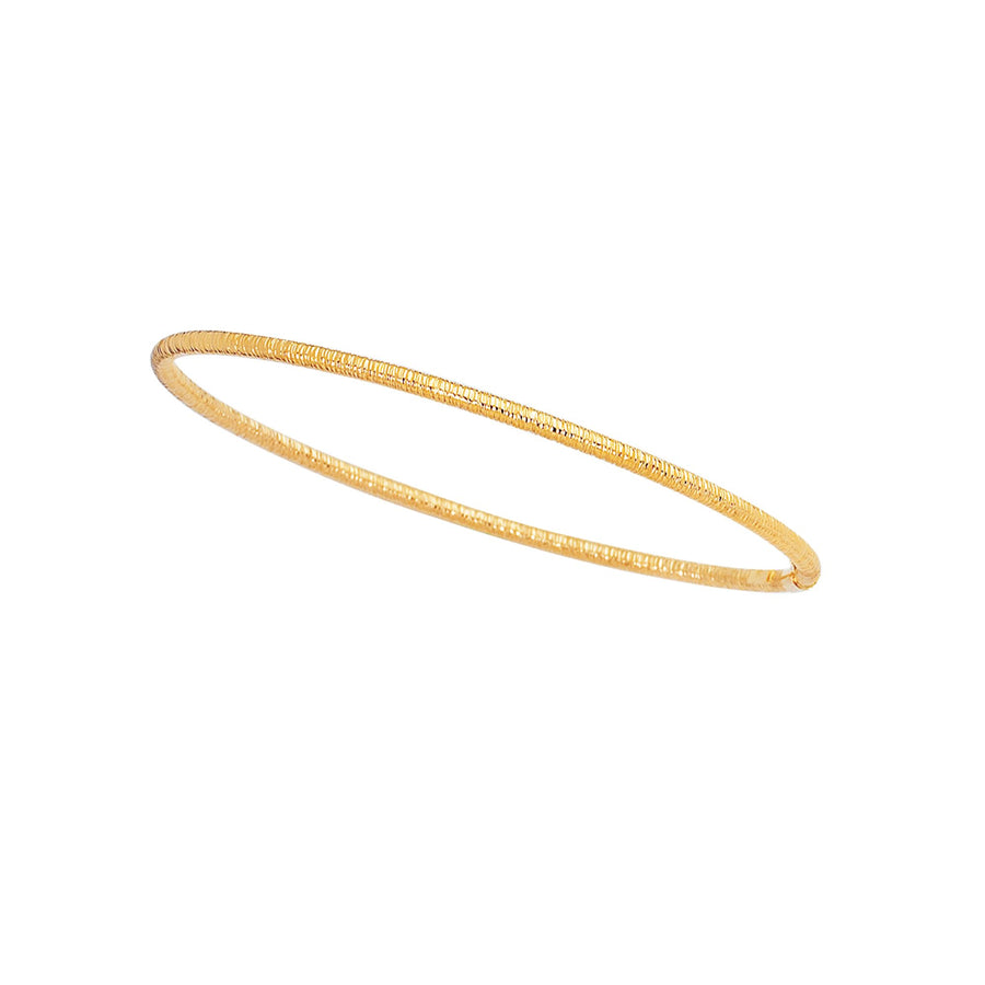 14kt 8 inches Yellow Gold 3.0mm Shiny Textured Round Tube Stackable Bangle