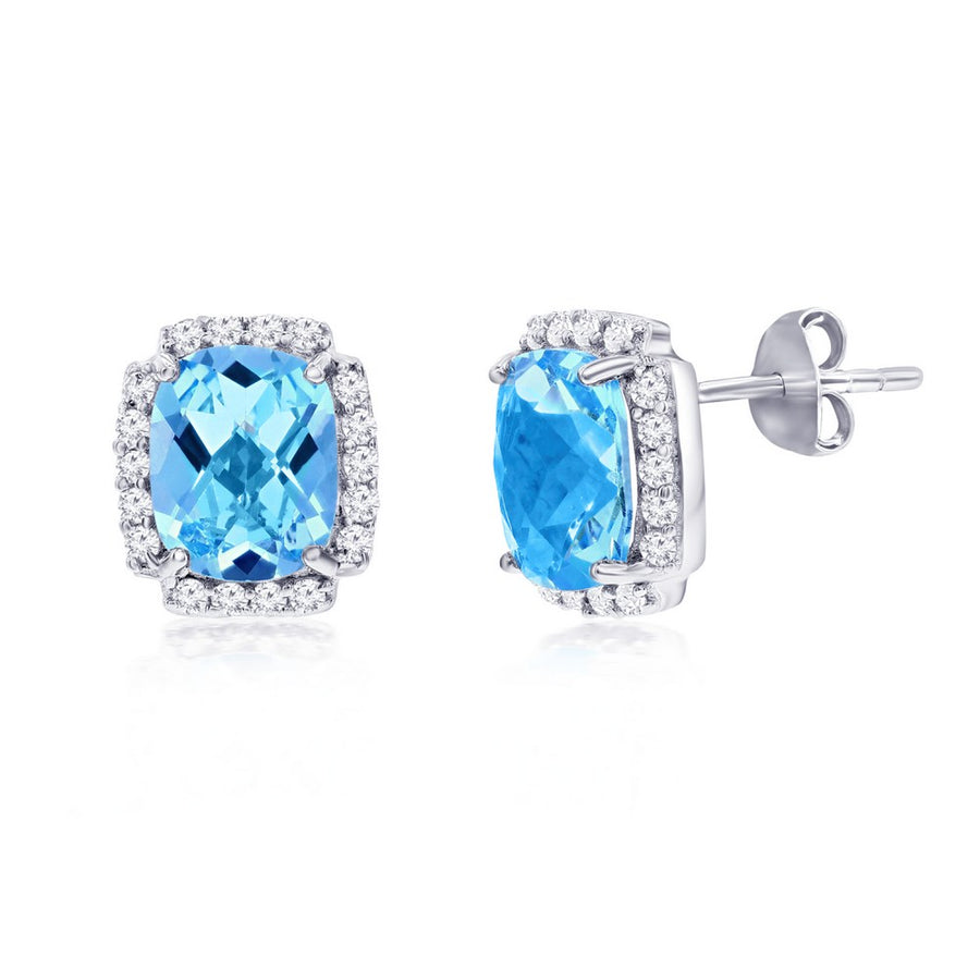 Sterling Silver Sky Blue Topaz, White Topaz Border Earrings