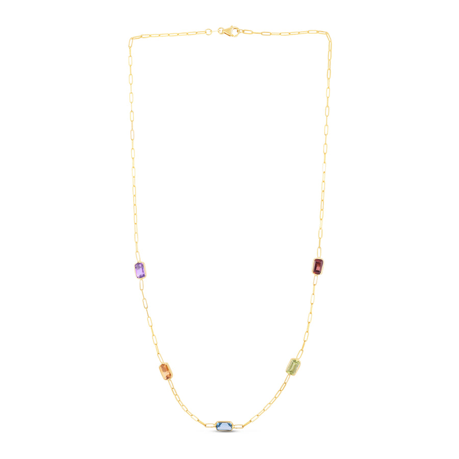 14K Multi-Gemstone Paperclip Necklace