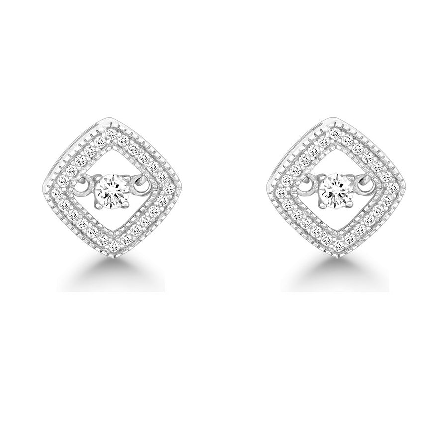 Sterling Silver Micro Pave with Center Dancing/Shimmering CZ Square Earrings