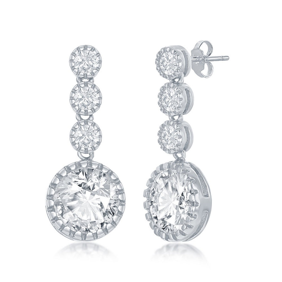 Sterling Silver Round CZ Dangling Earrings