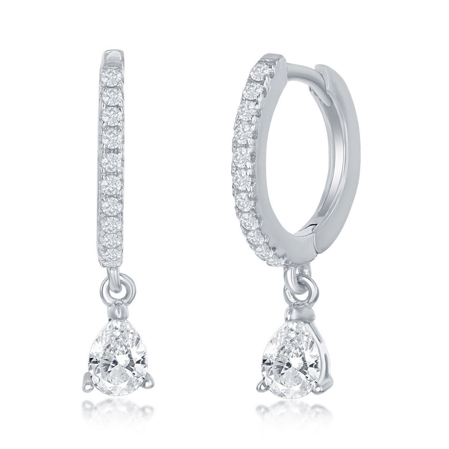 Sterling Silver Small Huggie Hoop Pearshaped CZ Earrings