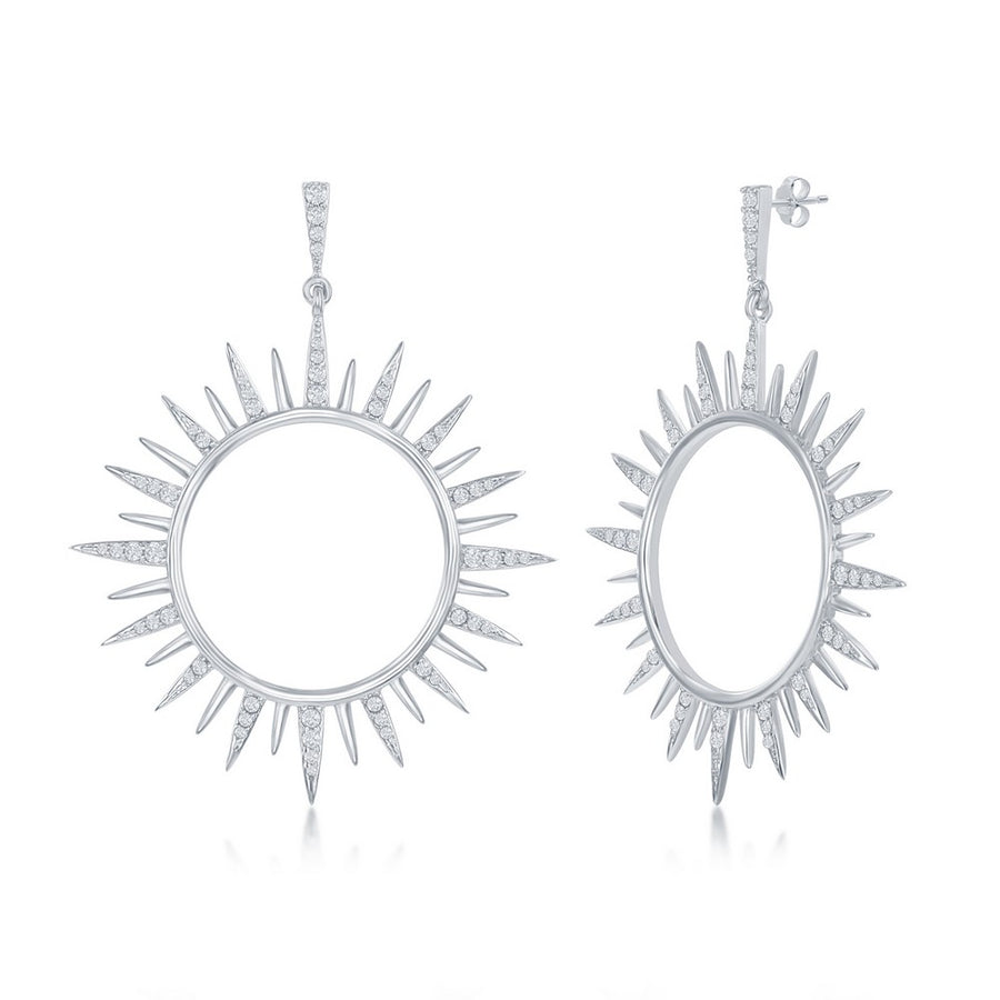 Sterling Silver Large CZ Sun Earrings