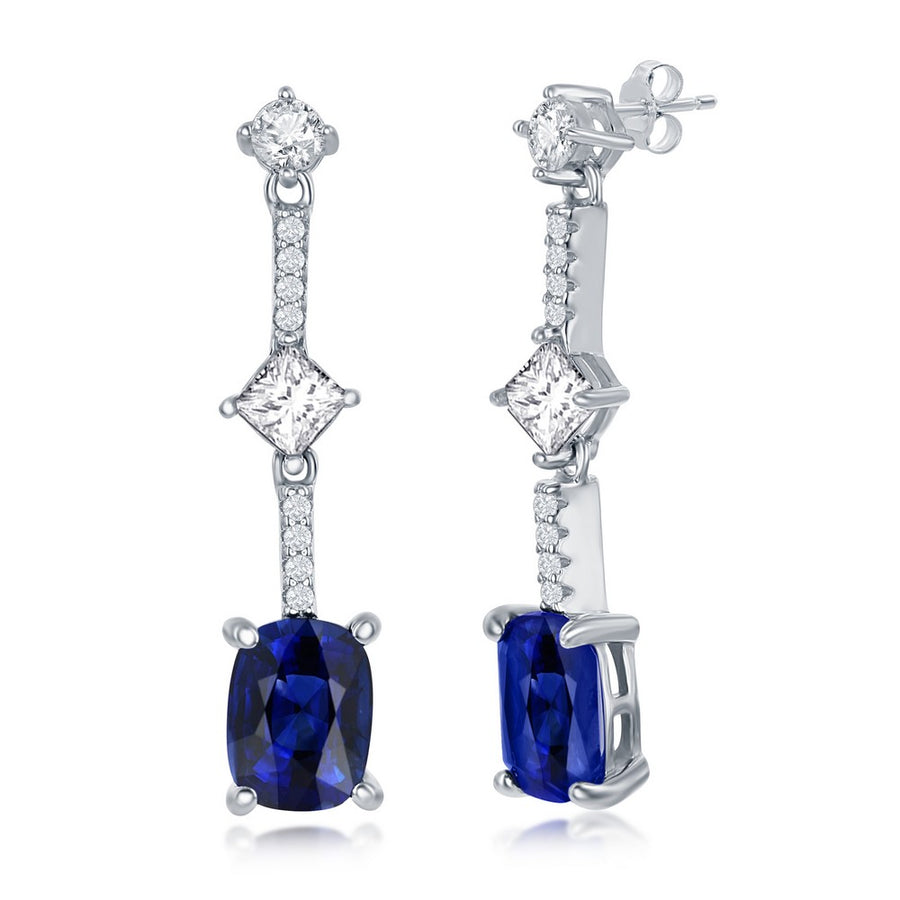 Sterling Silver White & Cushion-Cut CZ Earrings - Sapphire