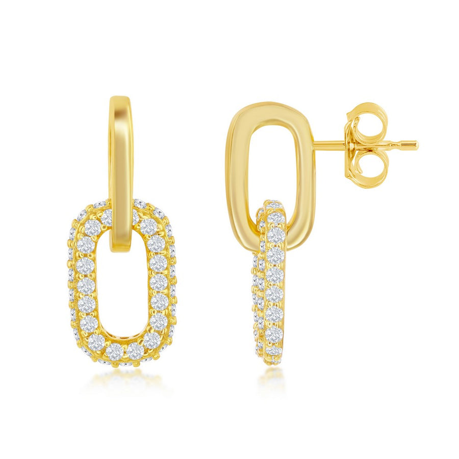 Sterling Silver Micro Pave CZ Paperclip Earrings - Gold Plated