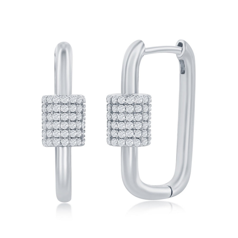 Sterling Silver Micro Pave CZ Oval Linked Paperclip Earrings