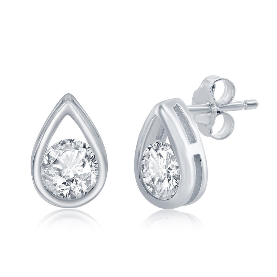 Sterling Silver Pearshaped Earrings With RoundApril Birthstone' Gemstone Studs - White Topaz