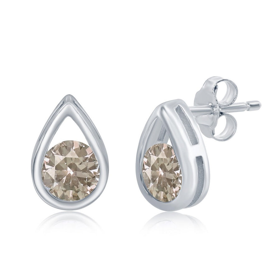 Sterling Silver Pearshaped Earrings With RoundJune Birthstone' Studs - Alexandrite