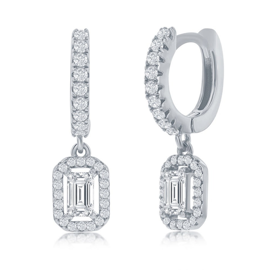 Sterling Silver Rectangle CZ Huggie Hoop Earrings