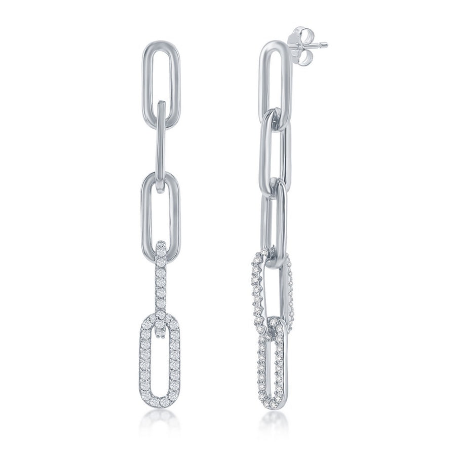 Sterling Silver CZ Paperclip Earrings